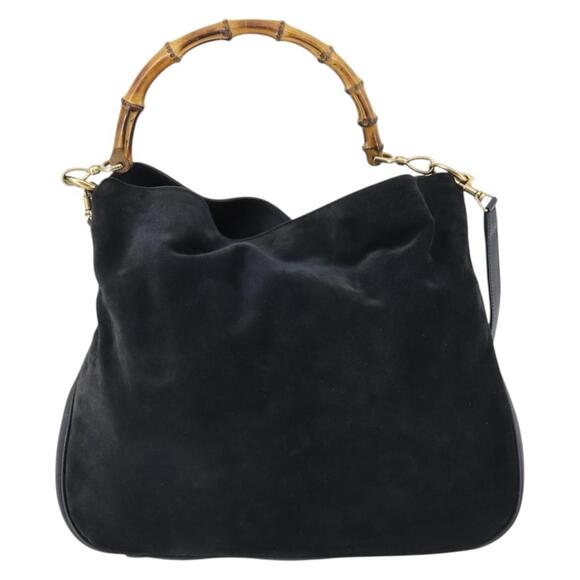 GUCCI Bamboo Shoulder Bag Suede 2way Black Gold 001 1781 1577 Auth 141499 - Picture 13 of 16